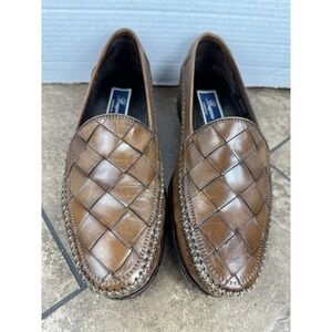 Vintage Bragano Men's Brown Basket Woven Leather Loafers Dress Shoes-Italy